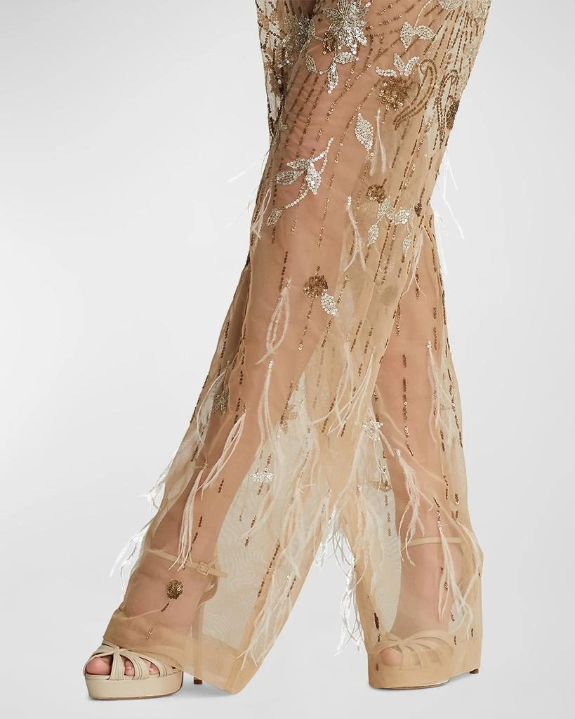 商品Ralph Lauren|High-Rise Feather Embellished Sheer Straight-Leg Pants,价格¥23019,第5张图片详细描述