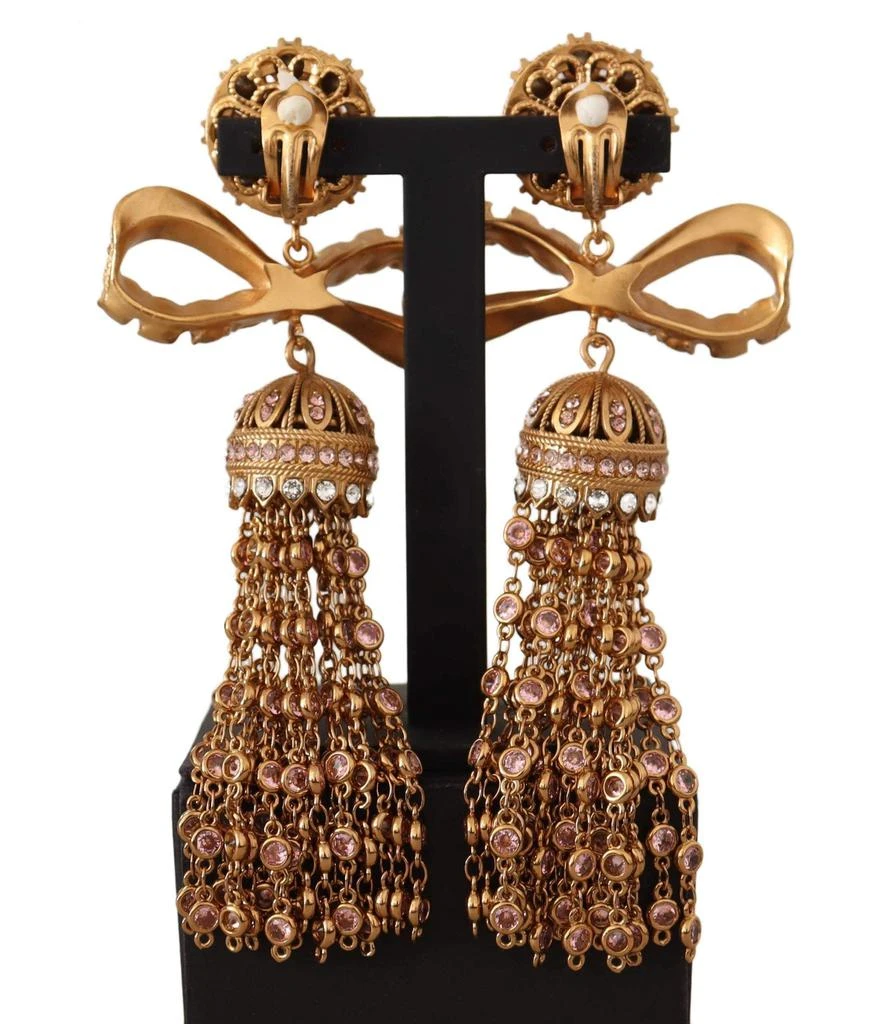 商品Dolce & Gabbana|Dolce & Gabbana Gold Dangling Crystals Long Clip-On Jewelry Earrings,价格¥4881,第3张图片详细描述