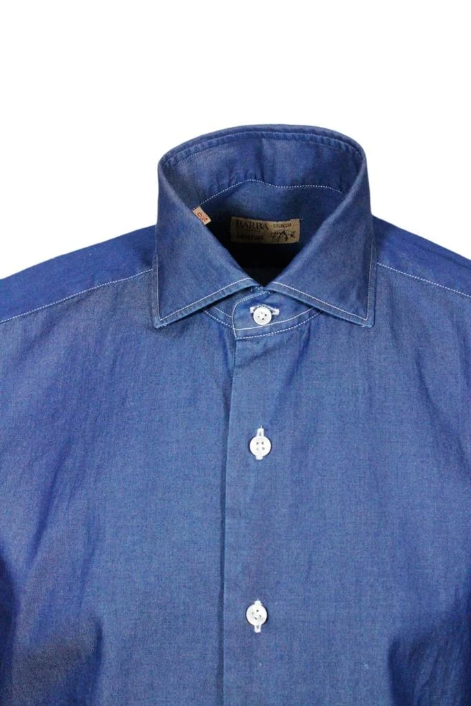 商品BARBA NAPOLI|Dandylife Denim Shirt With Hand-sewn Italian Collar And Mother-of-pearl Buttons,价格¥2034,第4张图片详细描述