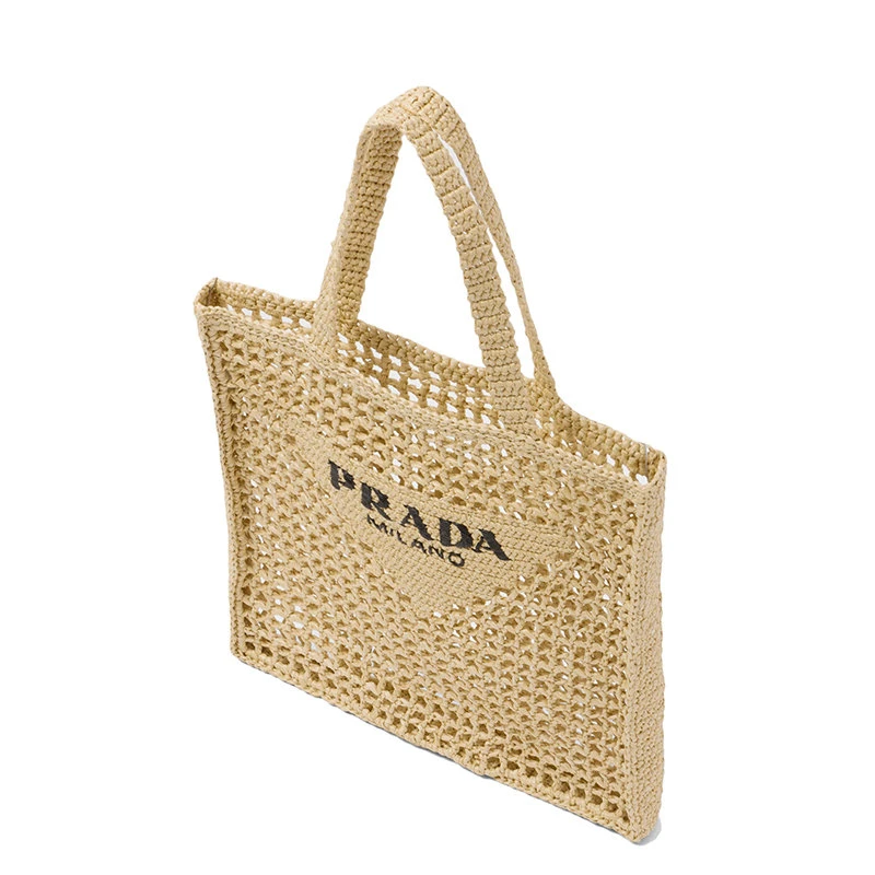 商品Prada|【预售3-7天】普拉达  女士棕褐色酒椰纤维解构式单肩手提镂空托特包1BG393_2A2T_F0018_V_OOO,价格¥12452,第4张图片详细描述