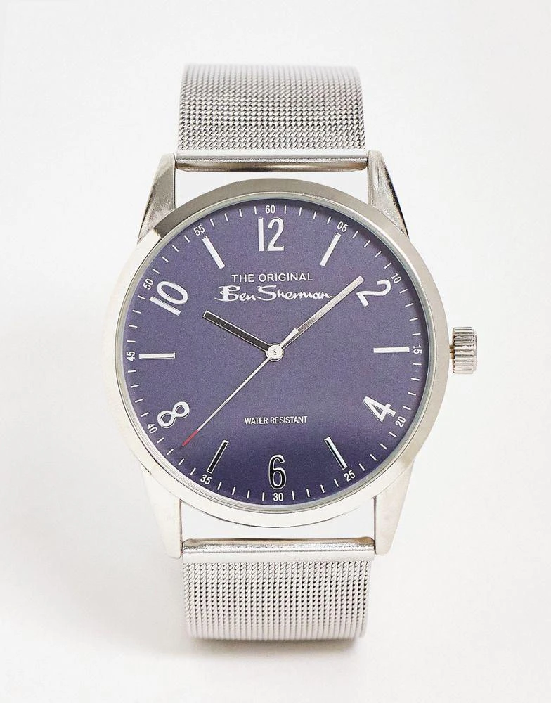 商品Ben Sherman|Ben Sherman stainless steel mesh strap watch in silver with navy dial,价格¥131,第1张图片