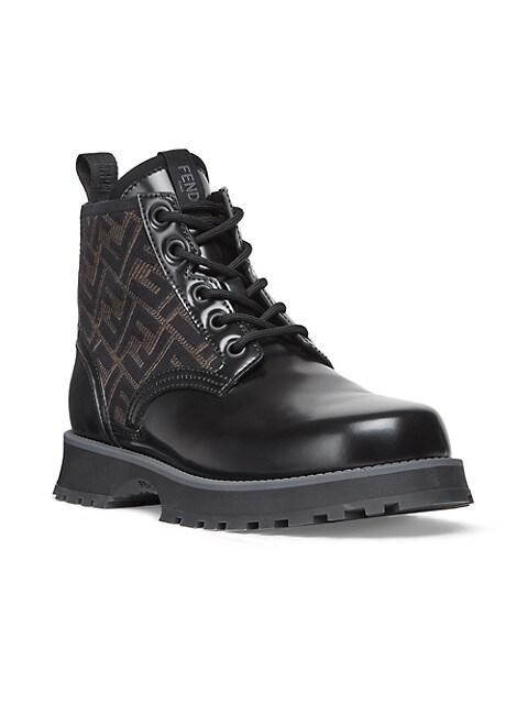 商品Fendi|FF Printed Leather Lace-Up Ankle Boots,价格¥8195,第4张图片详细描述