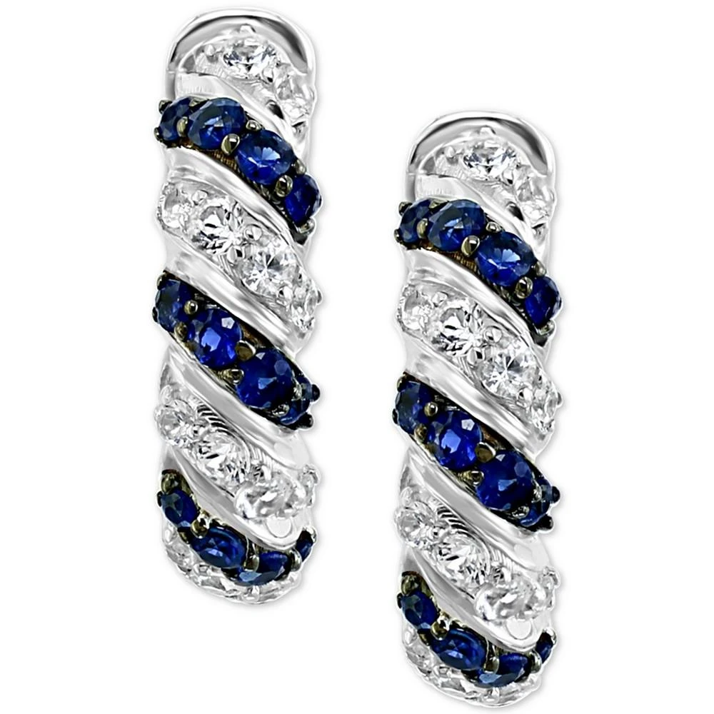 商品Effy|EFFY® Sapphire (1/2 ct. t.w.) & White Sapphire (3/4 ct. t.w.) Small Hoop Earrings in Sterling Silver, 0.72",价格¥2616,第2张图片详细描述