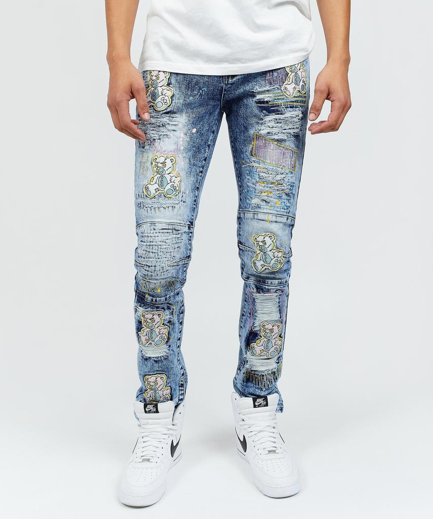 Teddy Bear Multi Patch Light Denim Jeans商品第5张图片规格展示