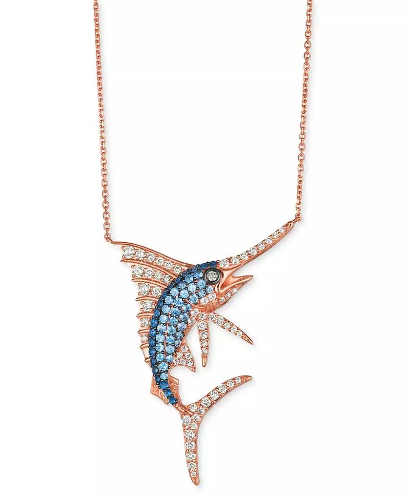 商品Le Vian|Denim Ombré Sapphire (3/4 ct. t.w.), White Sapphire (1/2 ct. t.w.) & Diamond (1-1/6 ct. t.w.) Swordfish 18" Pendant Necklace in 14k Rose Gold,价格¥24867,第1张图片