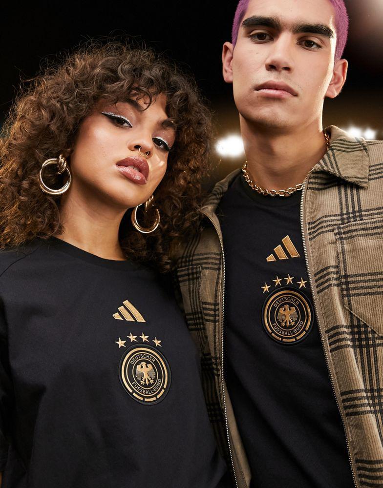商品Adidas|adidas Football Germany World Cup 2022 off-pitch 3 stripe t-shirt in black,价格¥339,第6张图片详细描述
