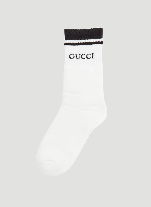 商品Gucci|Gucci Logo Striped Socks in White,价格¥1442,第1张图片