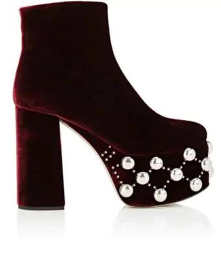 商品Miu Miu|Studded-Platform Velvet Ankle Boots,价格¥2968,第1张图片