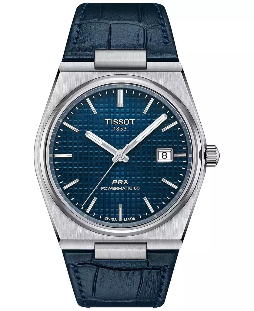 商品Tissot|Men's Swiss Automatic PRX Powermatic 80 Blue Leather Strap Watch 40mm,价格¥5045,第1张图片