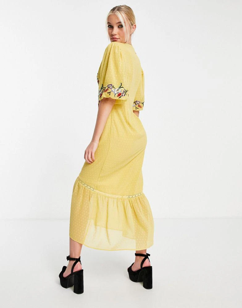 商品Hope & Ivy|Hope & Ivy Juliana embroidered midi dress in yellow,价格¥824,第2张图片详细描述
