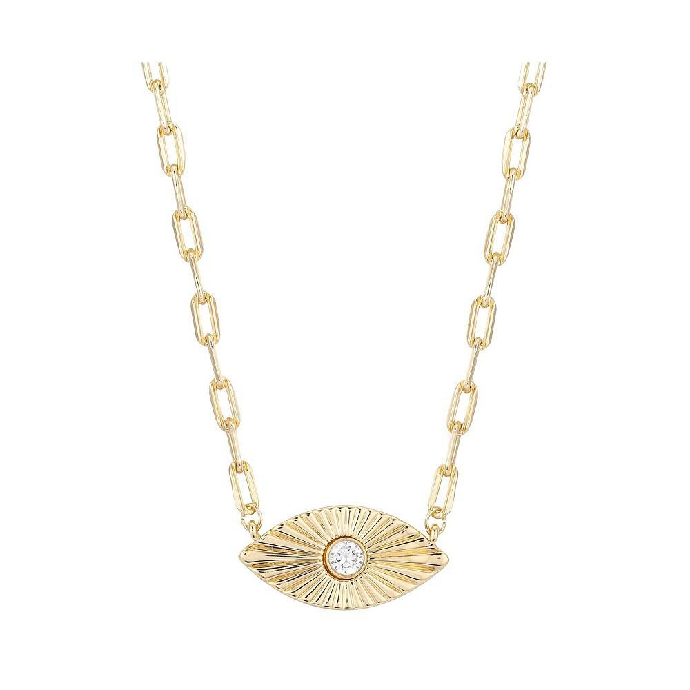 商品Unwritten|Gold Flash-Plated Diamond Cut Evil Eye Pendant Link Necklace, 16+2" Extender,价格¥287,第1张图片