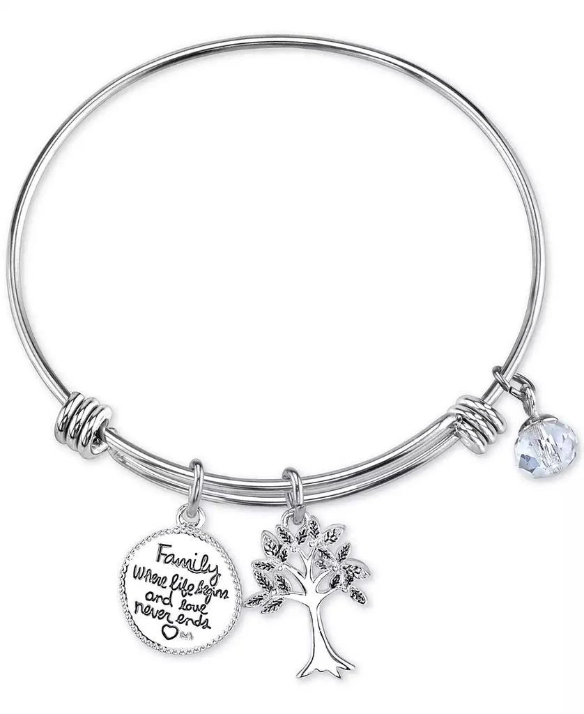 商品Unwritten|Two-Tone Family Tree Message Charm Bangle Bracelet in Stainless Steel with Silver Plated Charms,价格¥170,第2张图片详细描述