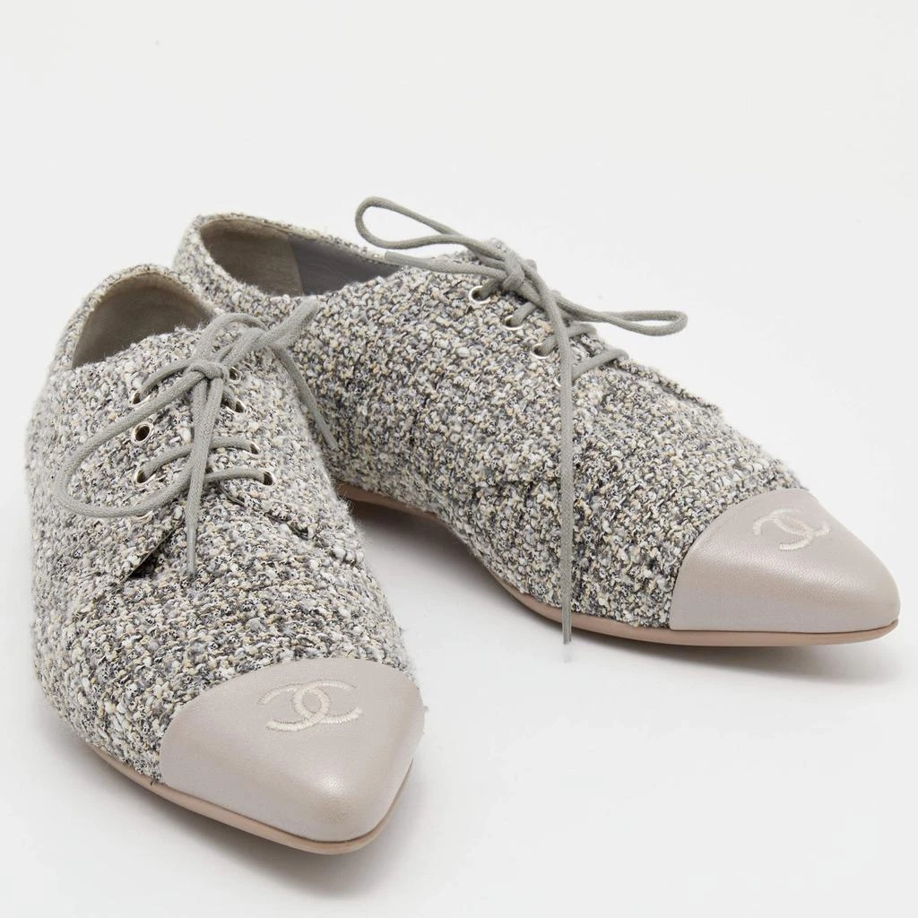 商品[二手商品] Chanel|Chanel Multicolor Tweed And Leather CC Cap Toe Lace Up Derby Size 37.5,价格¥4749,第4张图片详细描述