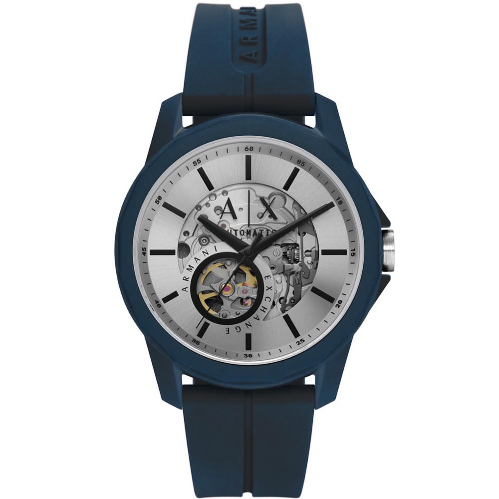 商品Armani Exchange|Men's Automatic in Navy Case with Navy Silicone Strap Watch, 44mm,价格¥1761,第1张图片