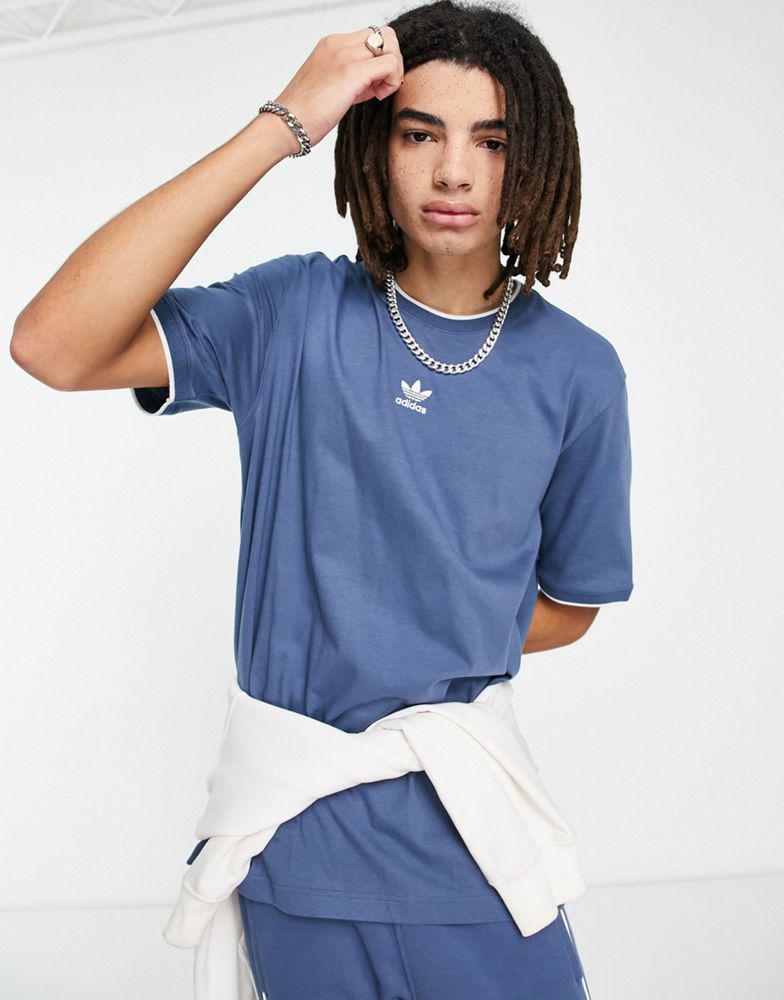 adidas Originals Rekive three stripe t-shirt in blue商品第4张图片规格展示