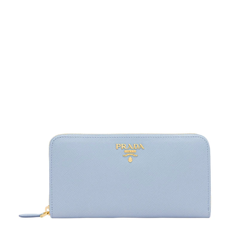 商品Prada|【预售3-7天】普拉达  女士天蓝色皮革金标拉链开合长款钱包1ML506_QWA_F0076,价格¥6078,第1张图片