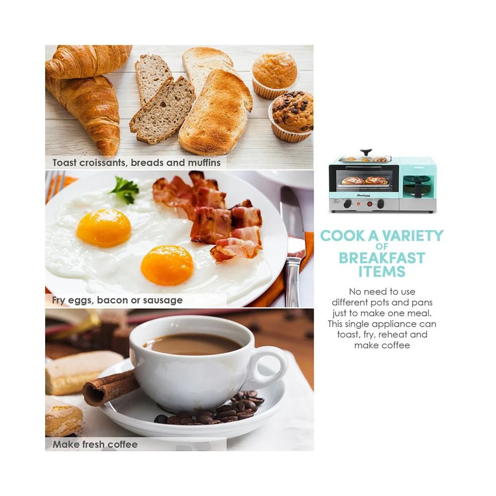 商品Elite Gourmet|3-in-1 Breakfast Center Station, 4-Cup Coffeemaker, 2 Slice Toaster Oven with 15min Timer, 9.5" Nonstick Griddle with Glass Lid,价格¥494,第5张图片详细描述