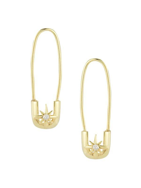 商品Chloe & Madison|14K Goldplated Sterling Silver & Cubic Zirconia Safety Pin Earrings,价格¥371,第1张图片