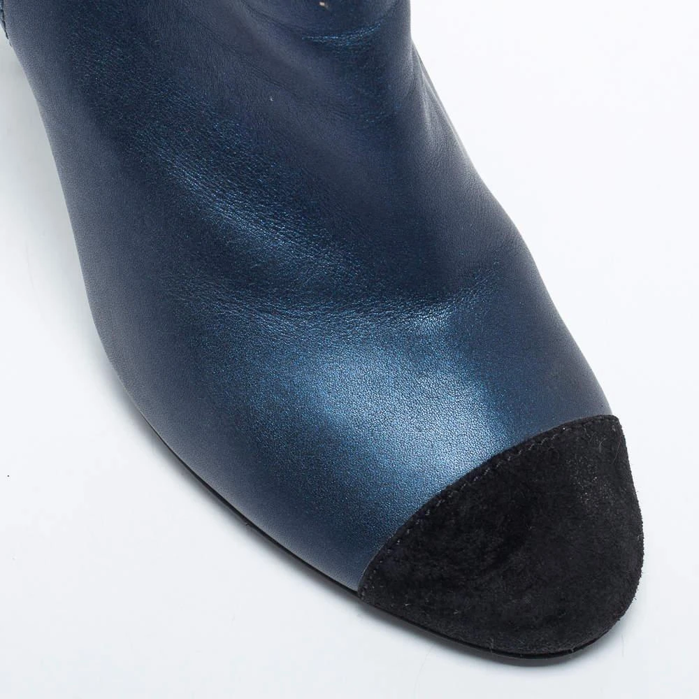 Chanel Navy Blue/Black Suede And Leather Ankle  Boots Size 41 商品