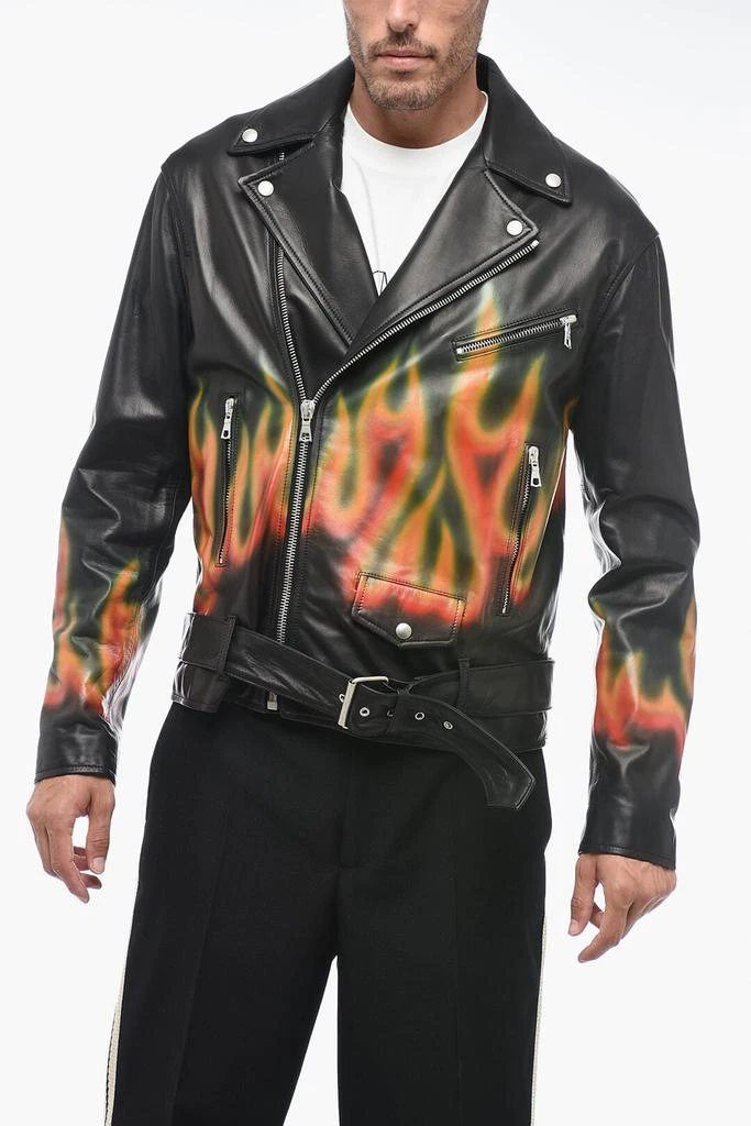 商品Palm Angels|Palm Angels Leather BURNING Biker Jacket with Flames Motif,价格¥13881,第1张图片