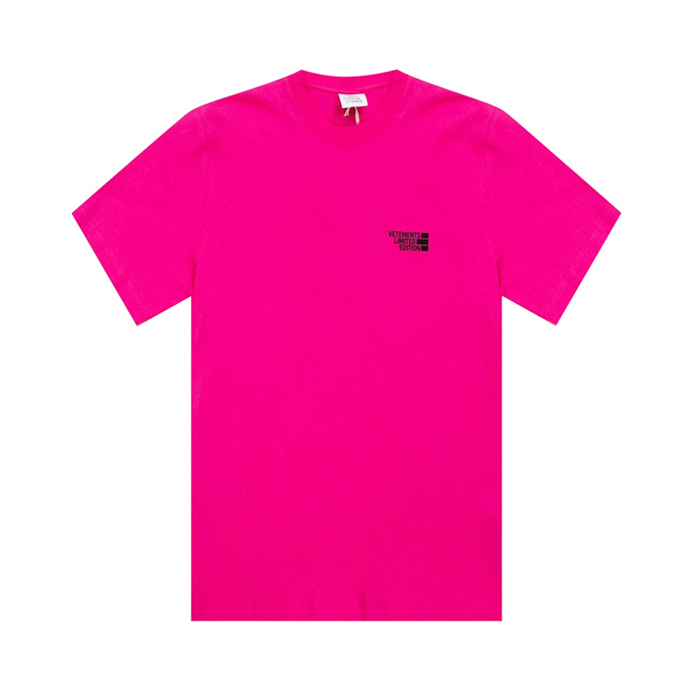 VETEMENTS 女士粉红色黑色字母徽标圆领短袖T恤 UE51TR720P-HOTPINK商品第2张图片规格展示
