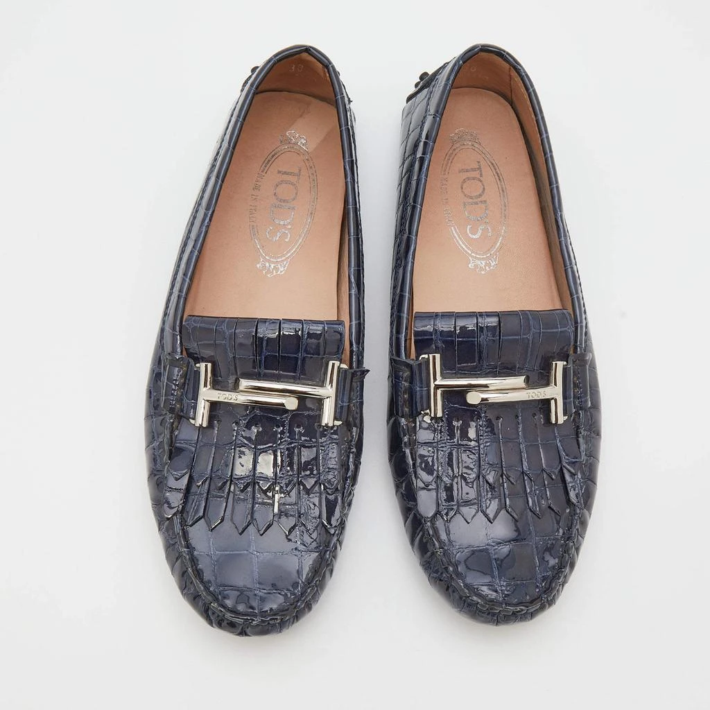 商品[二手商品] Tod's|Tod's Oxford Blue Croc Embossed Patent Leather Double T Slip On Loafers Size 38,价格¥1281,第3张图片详细描述