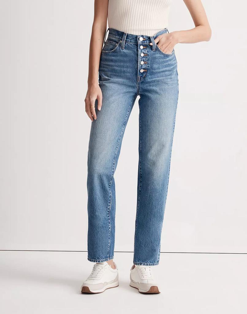 商品Madewell|The Petite Perfect Vintage Straight Jean in Becker Wash: Button-Front Edition,价格¥1033-¥1182,第6张图片详细描述