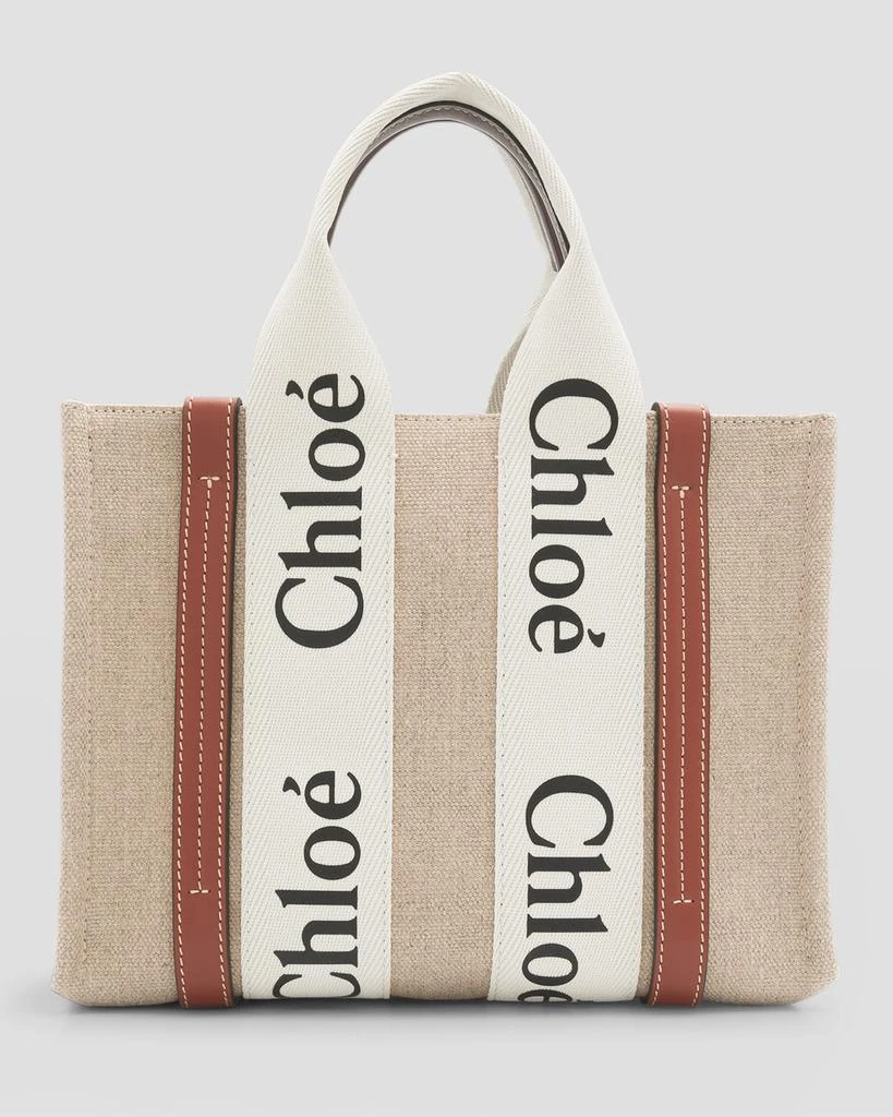 商品Chloé|Woody Small Tote Bag in Linen with Crossbody Strap,价格¥9760,第1张图片