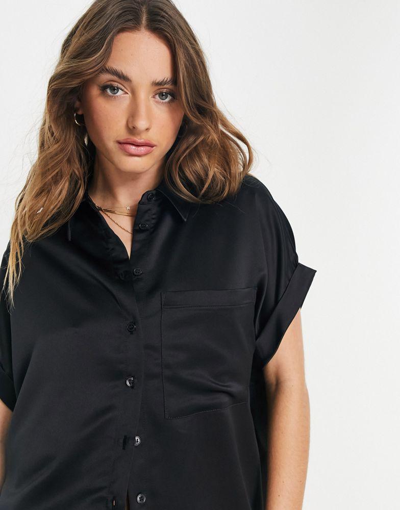 Topshop satin sleeveless shirt in black商品第4张图片规格展示