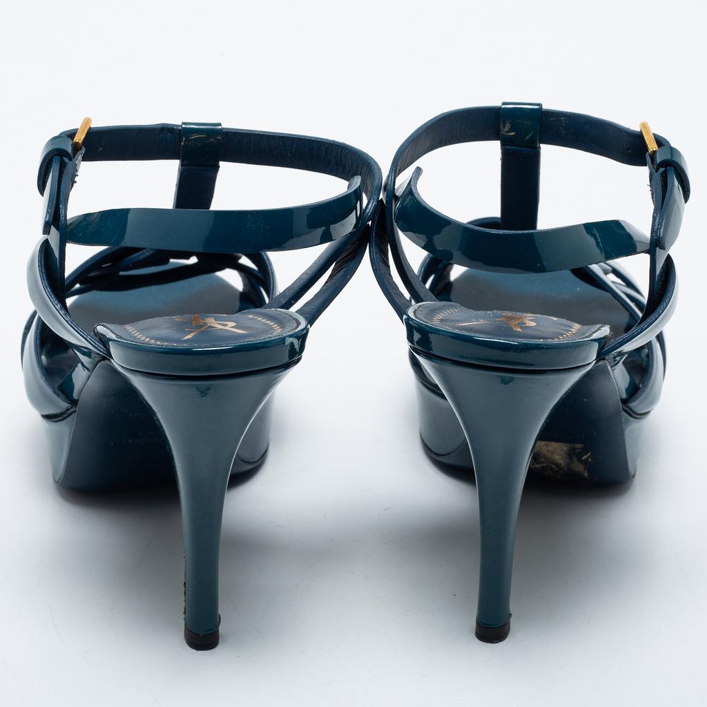 Yves Saint Laurent Navy Blue Patent Leather Tribute Platform Sandals Size 37商品第5张图片规格展示
