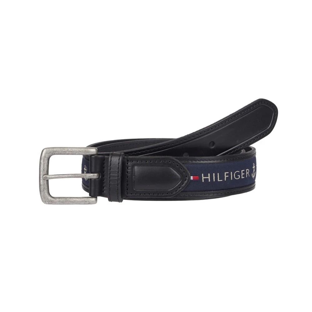 商品Tommy Hilfiger|Men's Tri-Color Ribbon Inlay Leather Belt,价格¥391,第1张图片