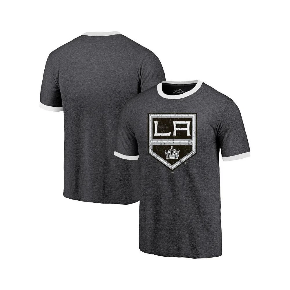 商品Majestic|Men's Threads Heathered Black Los Angeles Kings Ringer Contrast Tri-Blend T-shirt,价格¥239,第3张图片详细描述