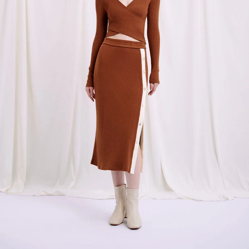 Daria针织半身裙 - 棕色 | Daria Knit Skirt - Cinnamon Brown 商品