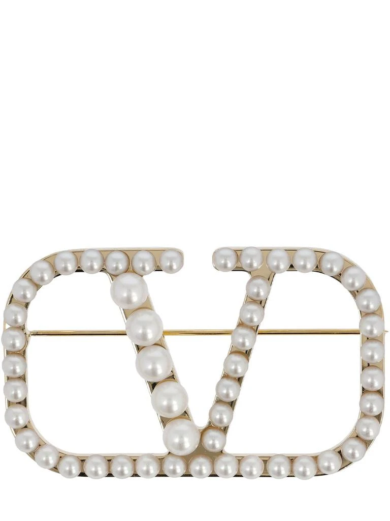 商品Valentino|V Logo Signature Faux Pearl Brooch,价格¥2713,第1张图片