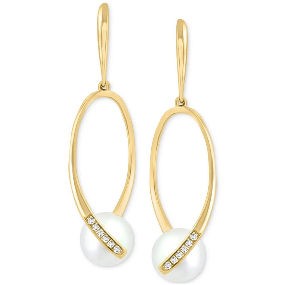 商品Effy|EFFY® Freshwater Pearl (7-1/2mm) & Diamond (1/20 ct. t.w.) Drop Earrings in 14k Gold,价格¥6190,第1张图片