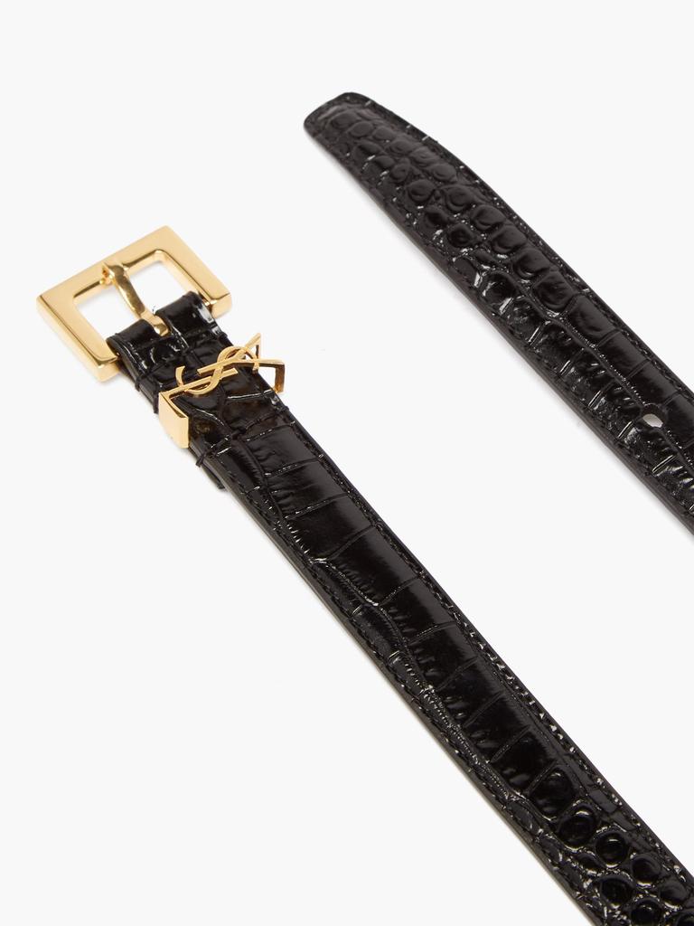 YSL-plaque croc-embossed leather belt商品第2张图片规格展示