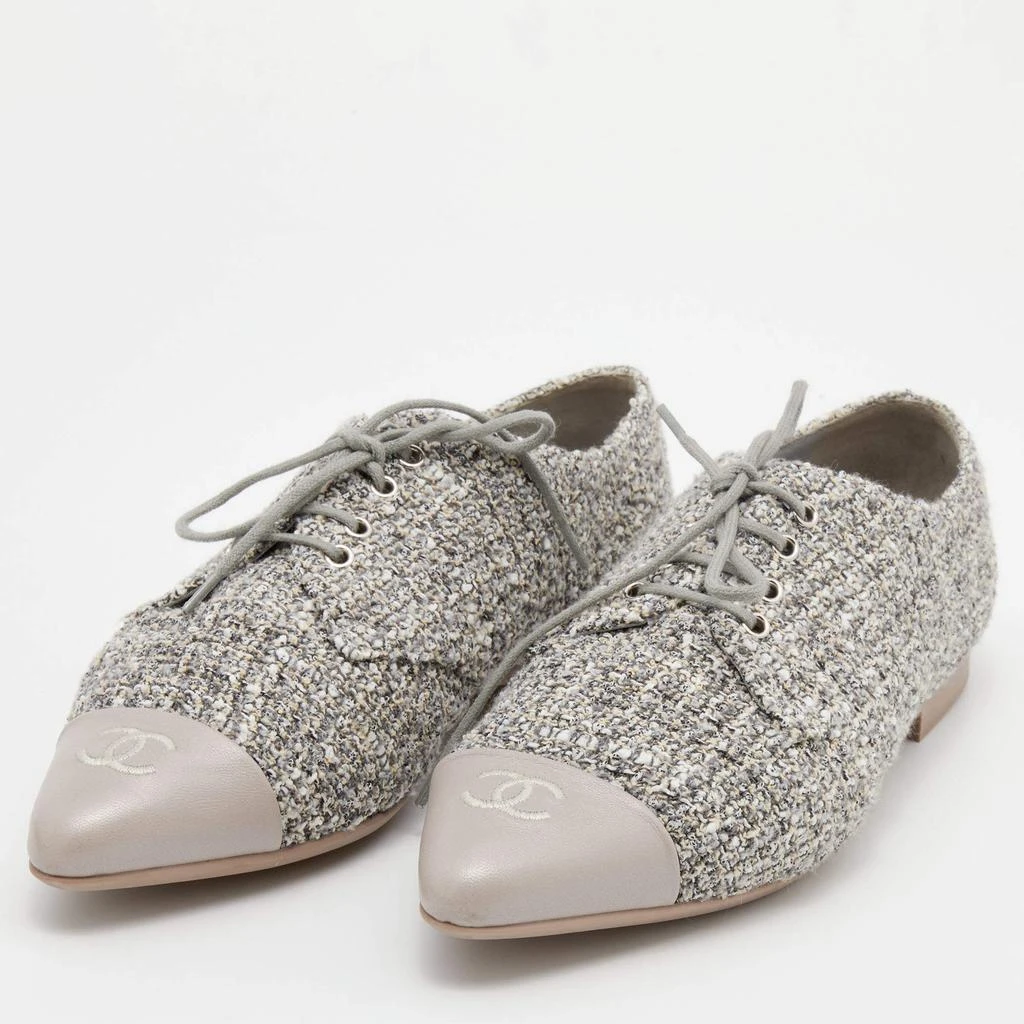 商品[二手商品] Chanel|Chanel Multicolor Tweed And Leather CC Cap Toe Lace Up Derby Size 37.5,价格¥4749,第2张图片详细描述