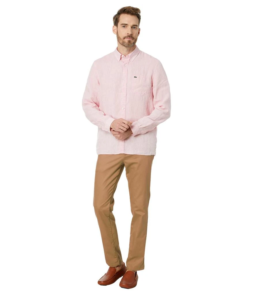 商品Lacoste|Long Sleeve Regular Fit Linen Button-Down with Front Pocket,价格¥680,第4张图片详细描述