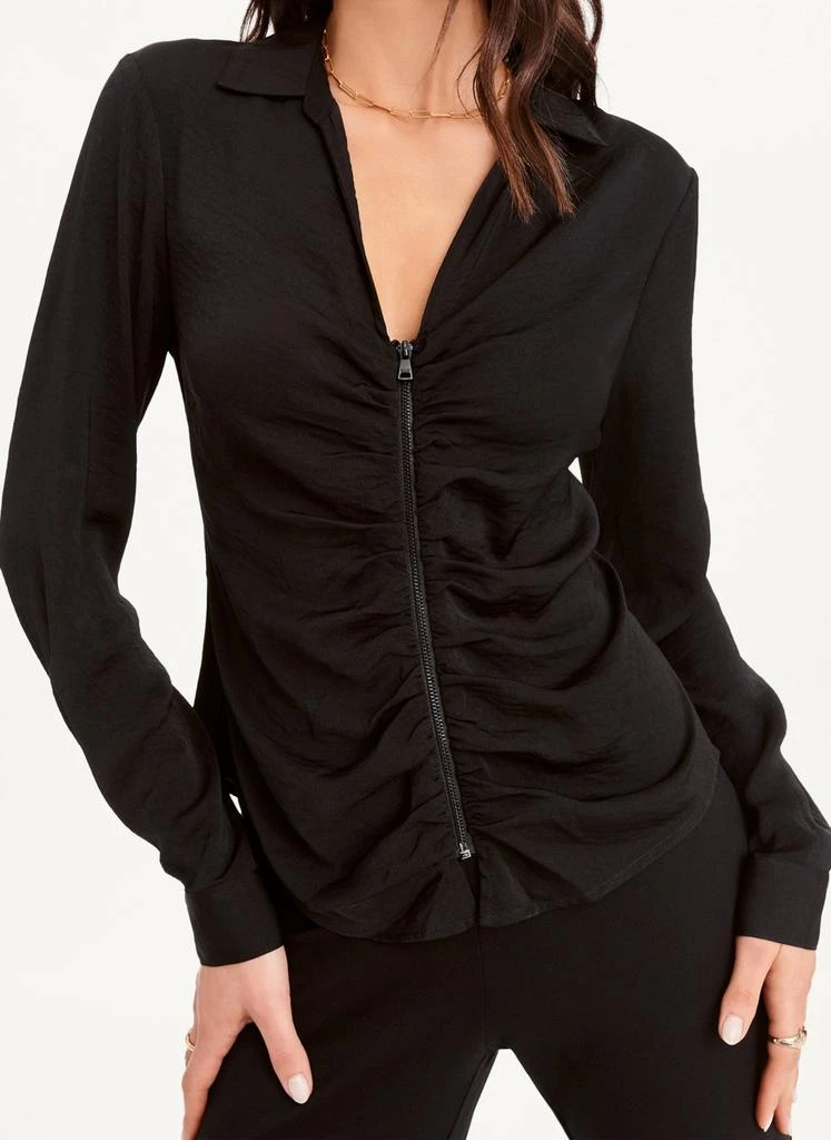 商品DKNY|V-Neck Ruched Front Zipper Blouse,价格¥601,第1张图片