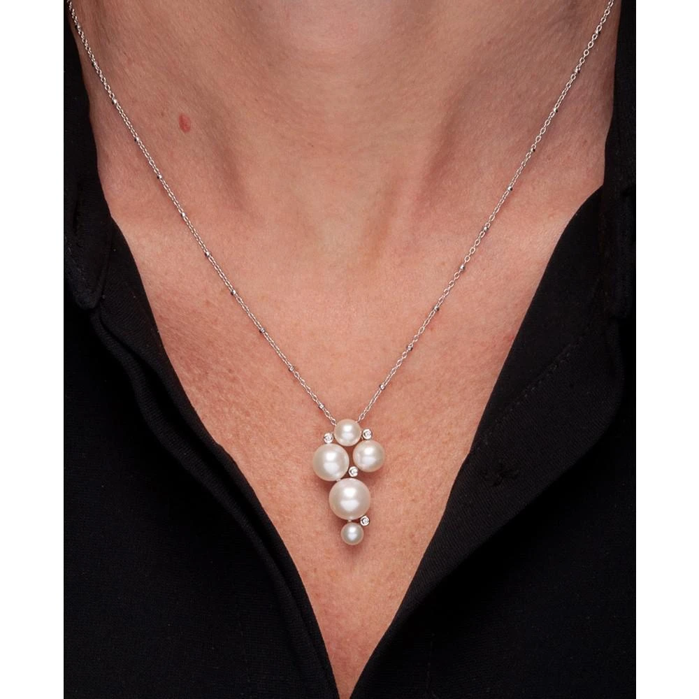 商品Macy's|Cultured Freshwater Pearl (5 - 9mm) & Diamond Accent Cluster 18" Pendant Necklace in Sterling Silver,价格¥3080,第2张图片详细描述