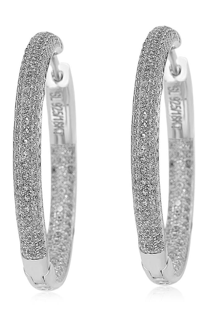 Sterling Silver Pave Set CZ Hoop Earrings商品第1张图片规格展示