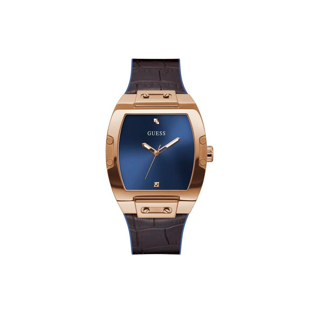 商品GUESS|Men's Flex Brown Leather Strap Watch 43mm,价格¥810,第1张图片