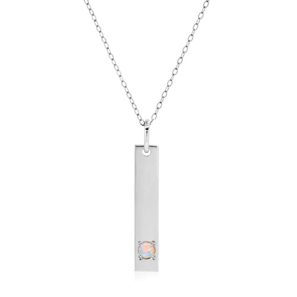 商品MAXCOLOR|14k White Gold Bar Pendant Necklace with 3mm Small Round Gemstone Adjustable Cable Chain 16 Inches to 18 Inches with Spring Ring Clasp,价格¥994,第5张图片详细描述