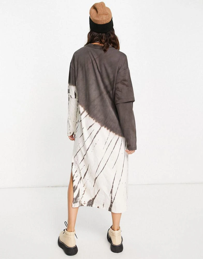 商品Topshop|Topshop tie dye double sleeve t-shirt midi dress in charcoal,价格¥162,第2张图片详细描述