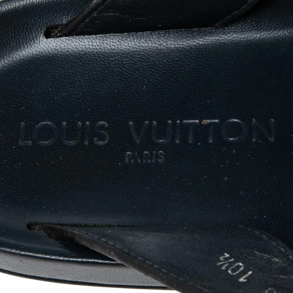 Louis Vuitton Navy Blue Leather Criss Cross Strap Flat Slides Size 44.5 商品