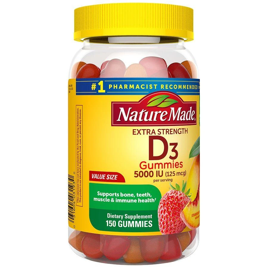 商品Nature Made|Extra Strength Vitamin D3 5000 IU (125 mcg) per serving Gummies Strawberry, Peach, Mango,价格¥299,第5张图片详细描述