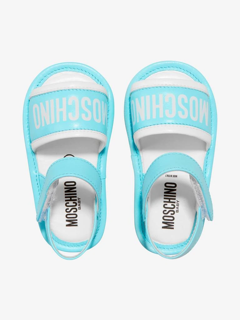 商品Moschino Shoes|Moschino Shoes Blue Baby Unisex Leather Logo Print Sandals,价格¥921,第2张图片详细描述