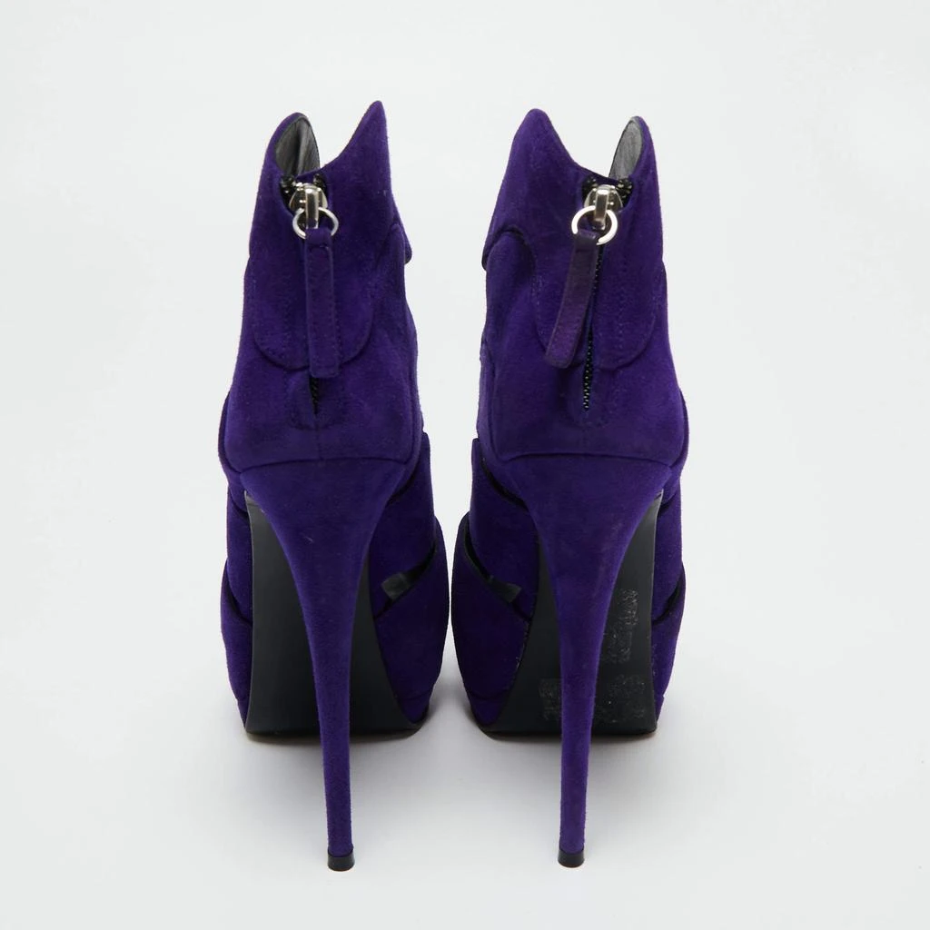 商品[二手商品] Giuseppe Zanotti|Giuseppe Zanotti Purple Suede Wave Cut Out Peep Toe Platform Booties Size 38,价格¥1315,第5张图片详细描述
