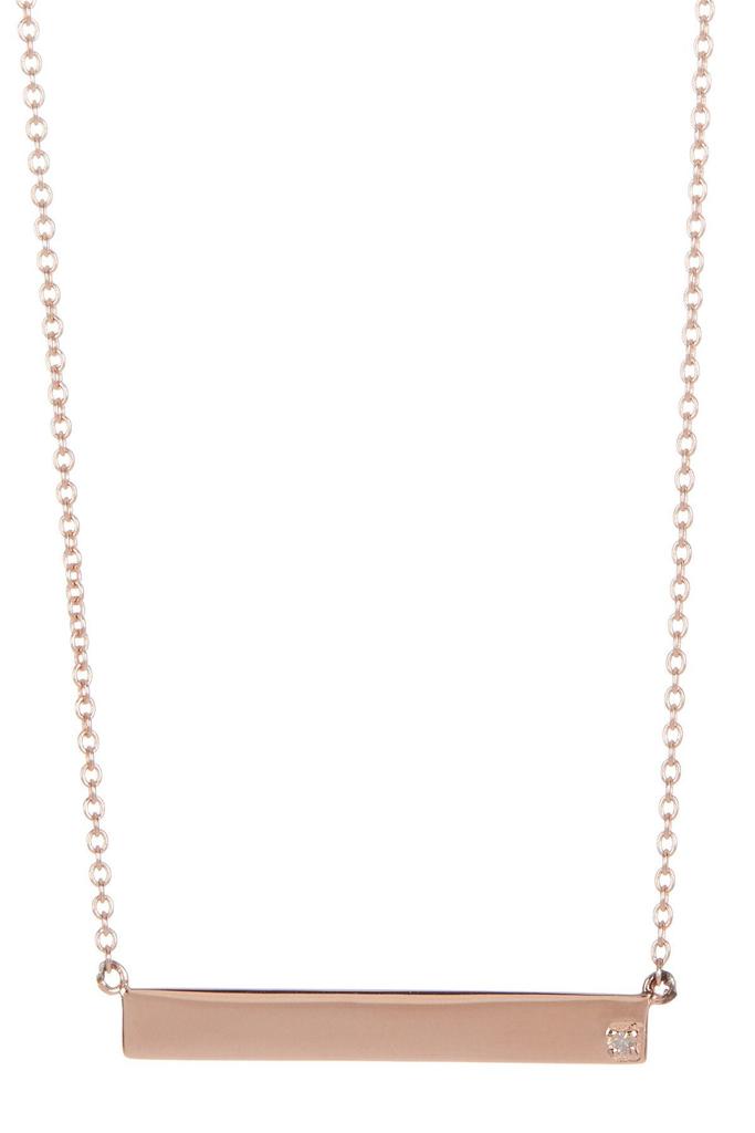 Adornia 14k Rose Gold Plated .925 Sterling Silver Diamond Bar Necklace商品第1张图片规格展示