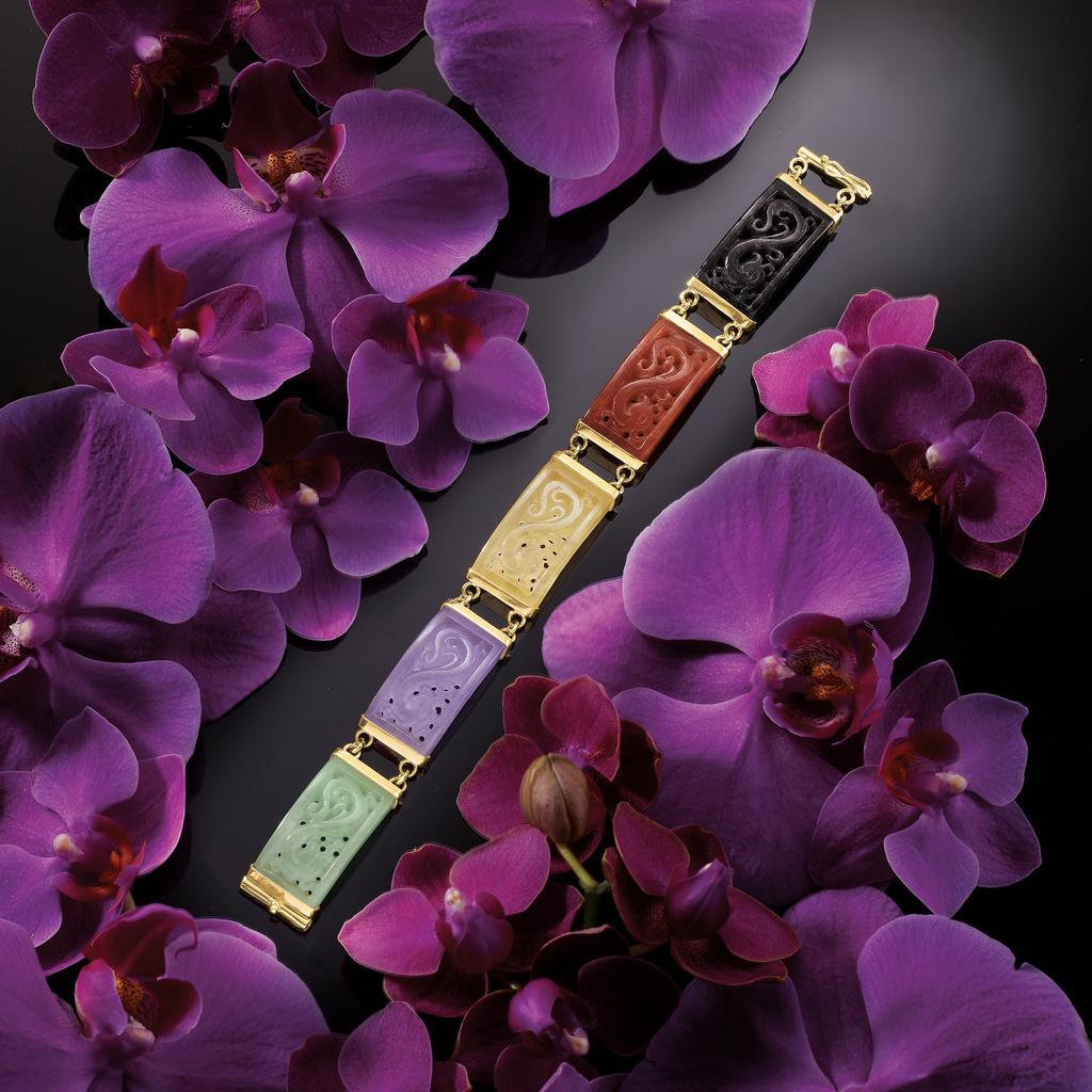 商品Ross-Simons|Ross-Simons Multicolored Jade Dragon Bracelet With 18kt Gold Over Sterling,价格¥1805,第5张图片详细描述